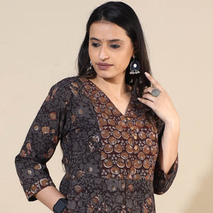 Black - Bagru Hand Block Printed Cotton Long Kurta