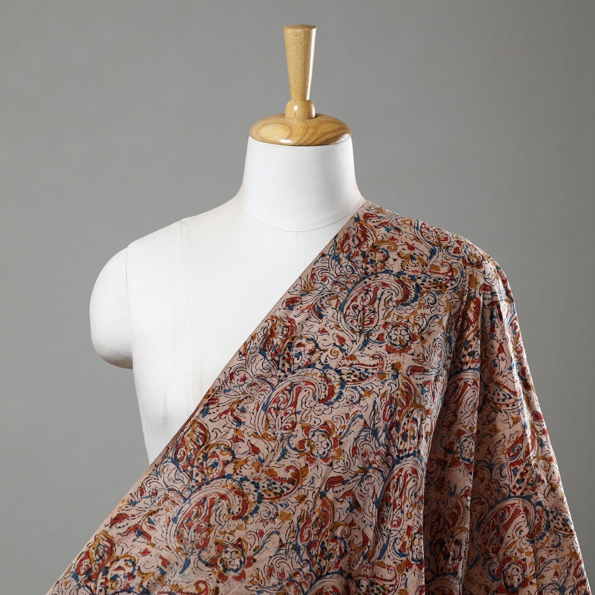 Beige - Pedana Kalamkari Block Printed Cotton Fabric 14