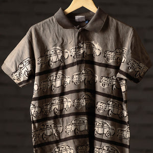 Bindaas Block Art Printed Cotton Unisex Polo Collar T-shirt 63