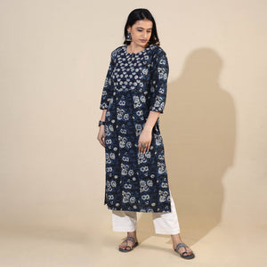 Blue - Bagru Hand Block Printed Cotton Long Kurta