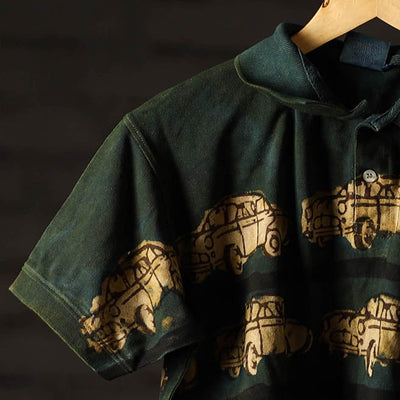 Bindaas Block Art Printed Cotton Unisex Polo Collar T-shirt 64