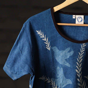 Bindaas Block Art Printed Cotton Women Round Neck T-shirt 80