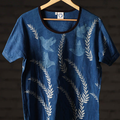 Bindaas Block Art Printed Cotton Women Round Neck T-shirt 80
