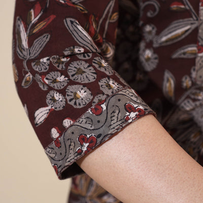 Brown - Bagru Hand Block Printed Cotton Straight Long Kurta