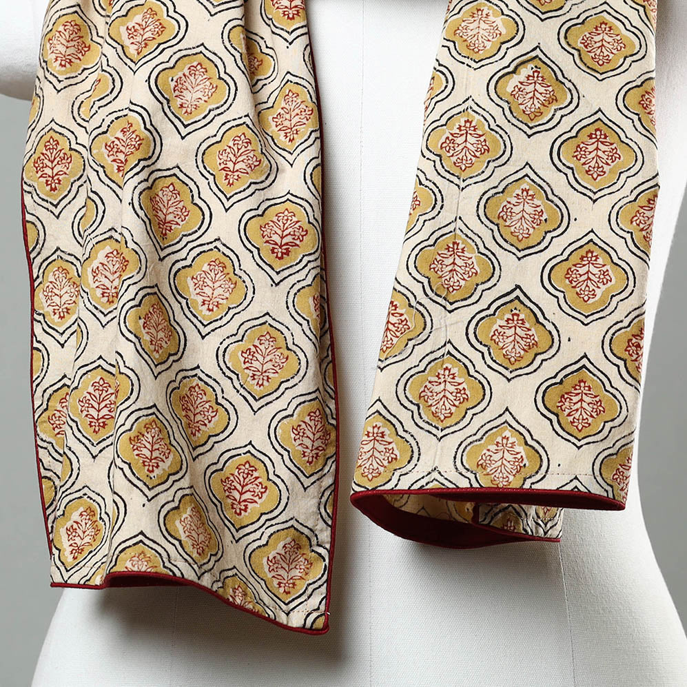 Beige - Kalamkari Block Printed Cotton Stole 02