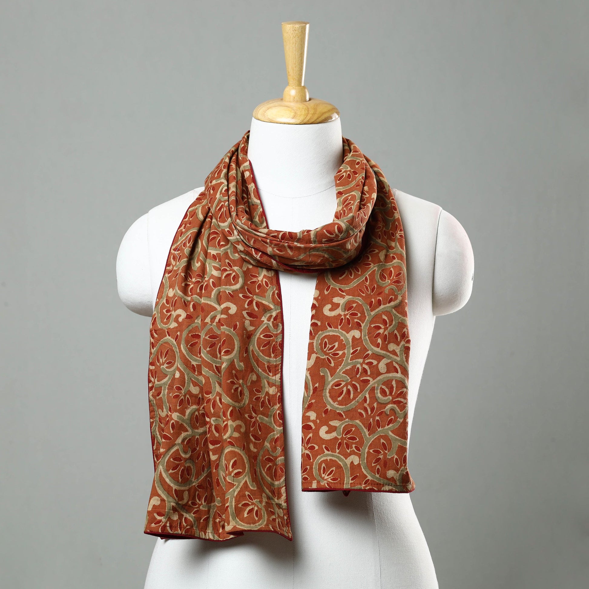 Brown - Kalamkari Block Printed Cotton Stole 03