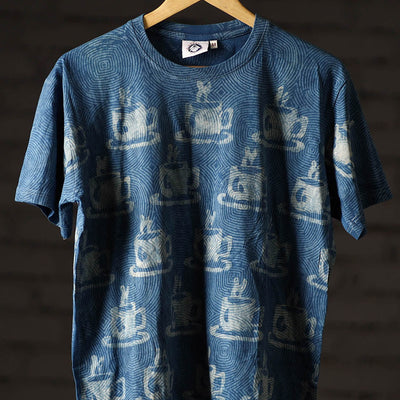 Bindaas Block Art Printed Cotton Unisex Round Neck T-shirt 33