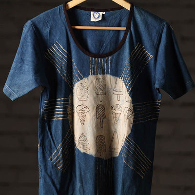 Bindaas Block Art Printed Cotton Women Round Neck T-shirt 83