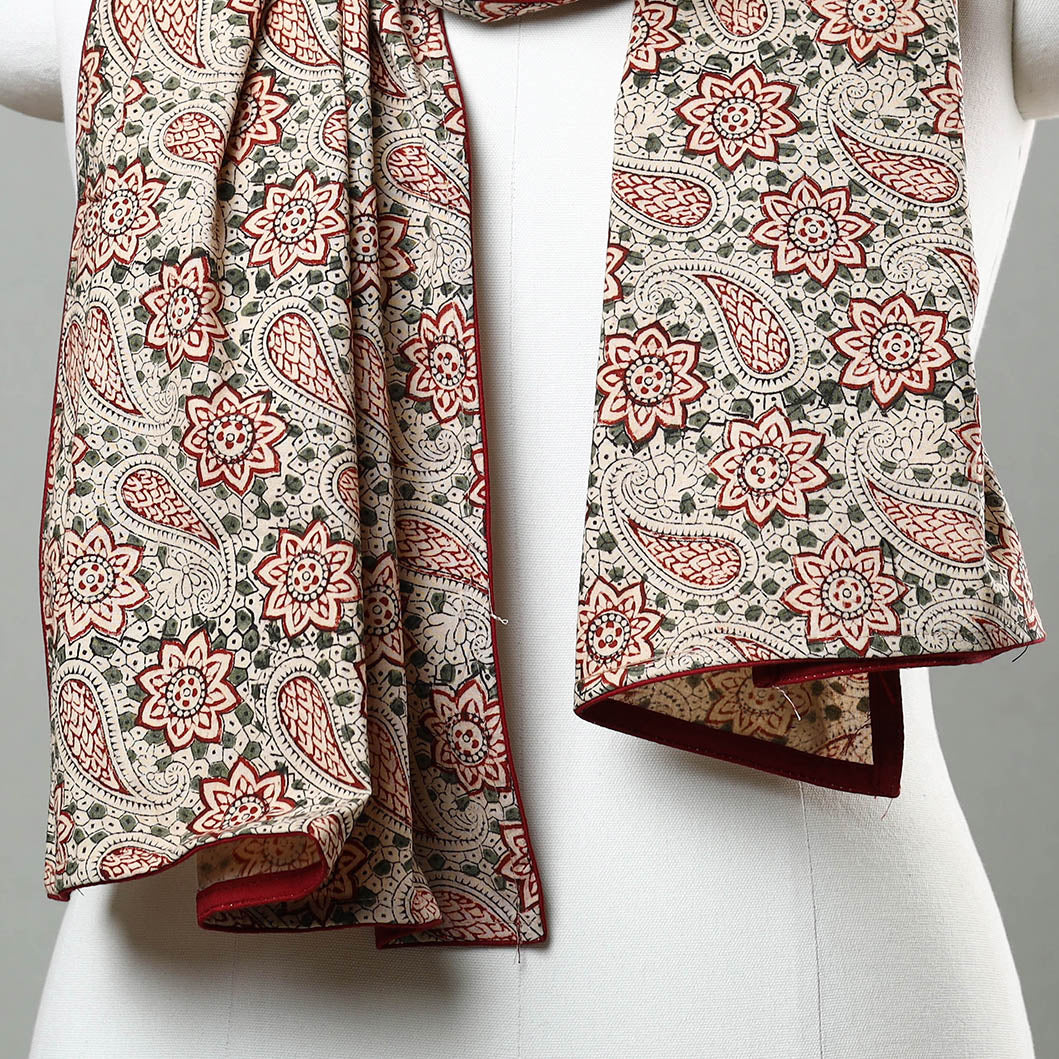 Beige - Kalamkari Block Printed Cotton Stole 14