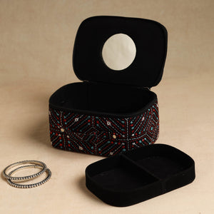 Black - Bengal Kantha Work Handcrafted Jewelry Box with Mirror 11