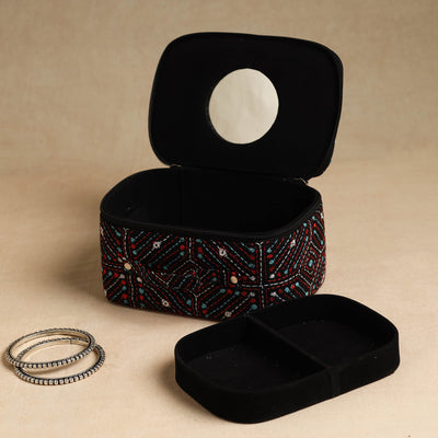 Black - Bengal Kantha Work Handcrafted Jewelry Box with Mirror 11