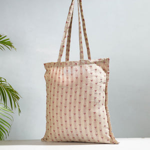 Beige - Jacquard Cotton Jhola Bag