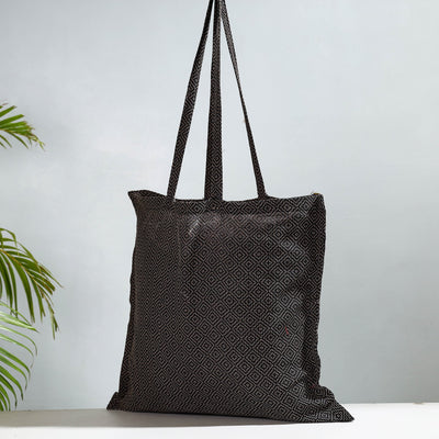 Black - Jacquard Cotton Jhola Bag