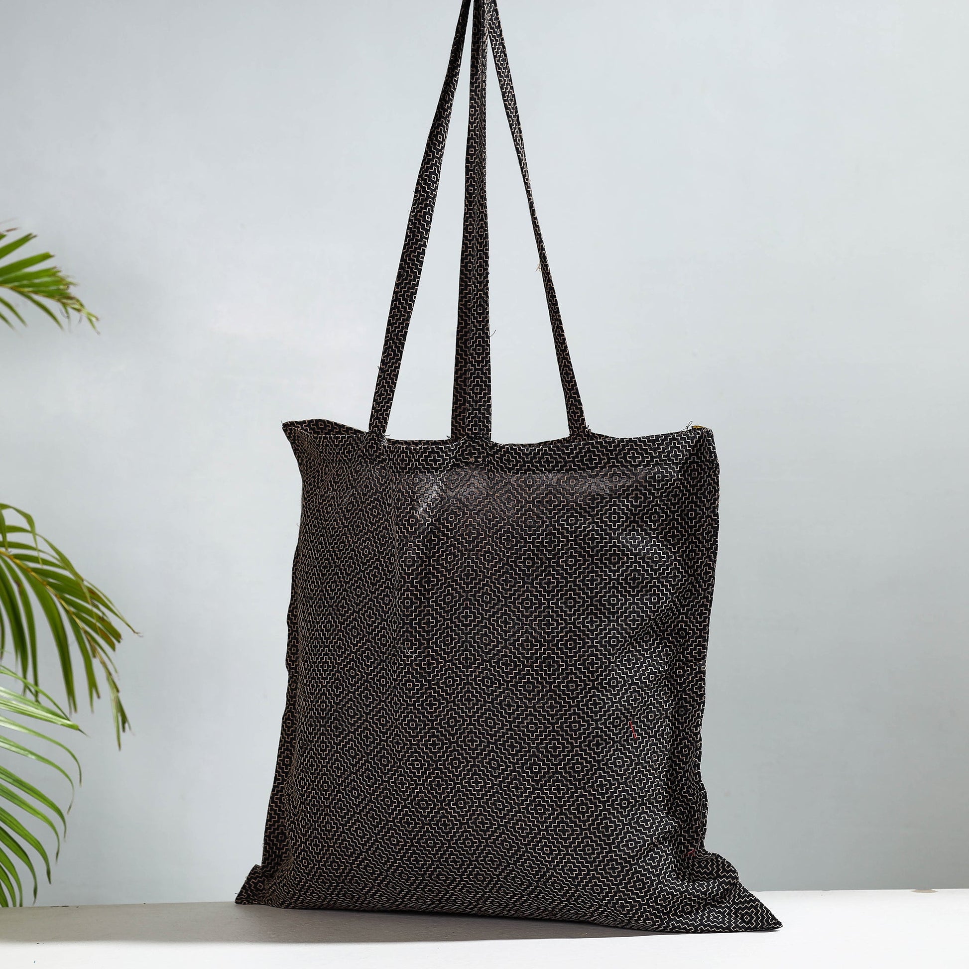 Black - Jacquard Cotton Jhola Bag
