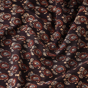 Black - Tiny Leafy Paisley Ajrakh Block Printed Cotton Fabric