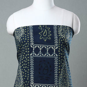 Blue - Ajrakh Block Printed Cotton Kurta Material - 3 meter