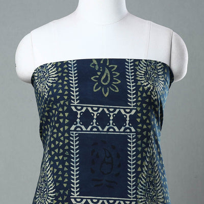 Blue - Ajrakh Block Printed Cotton Kurta Material - 3 meter