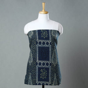 Blue - Ajrakh Block Printed Cotton Kurta Material - 3 meter