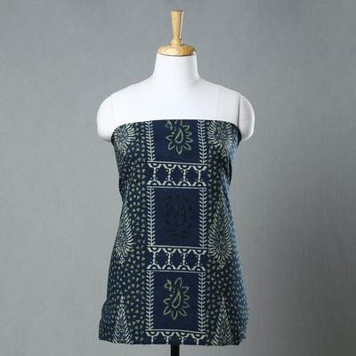 Blue - Ajrakh Block Printed Cotton Kurta Material - 3 meter