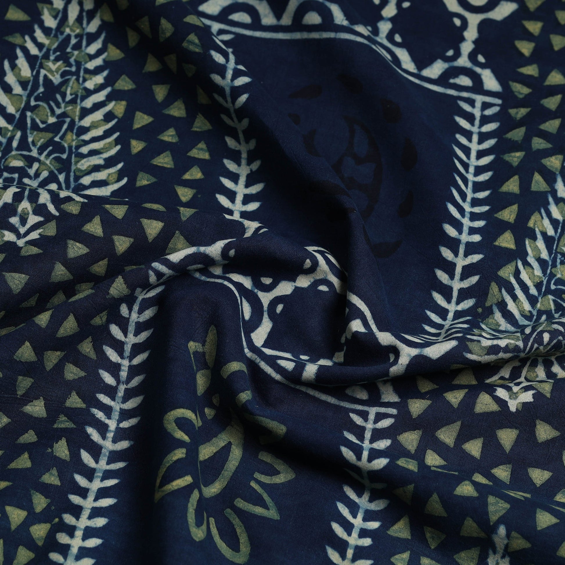 Blue - Ajrakh Block Printed Cotton Kurta Material - 3 meter