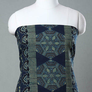 Blue - Ajrakh Block Printed Cotton Kurta Material - 3 meter