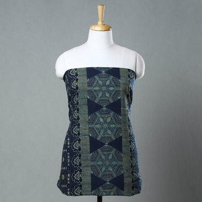 Blue - Ajrakh Block Printed Cotton Kurta Material - 3 meter