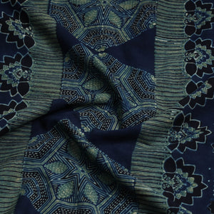 Blue - Ajrakh Block Printed Cotton Kurta Material - 3 meter