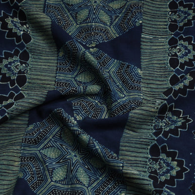 Blue - Ajrakh Block Printed Cotton Kurta Material - 3 meter