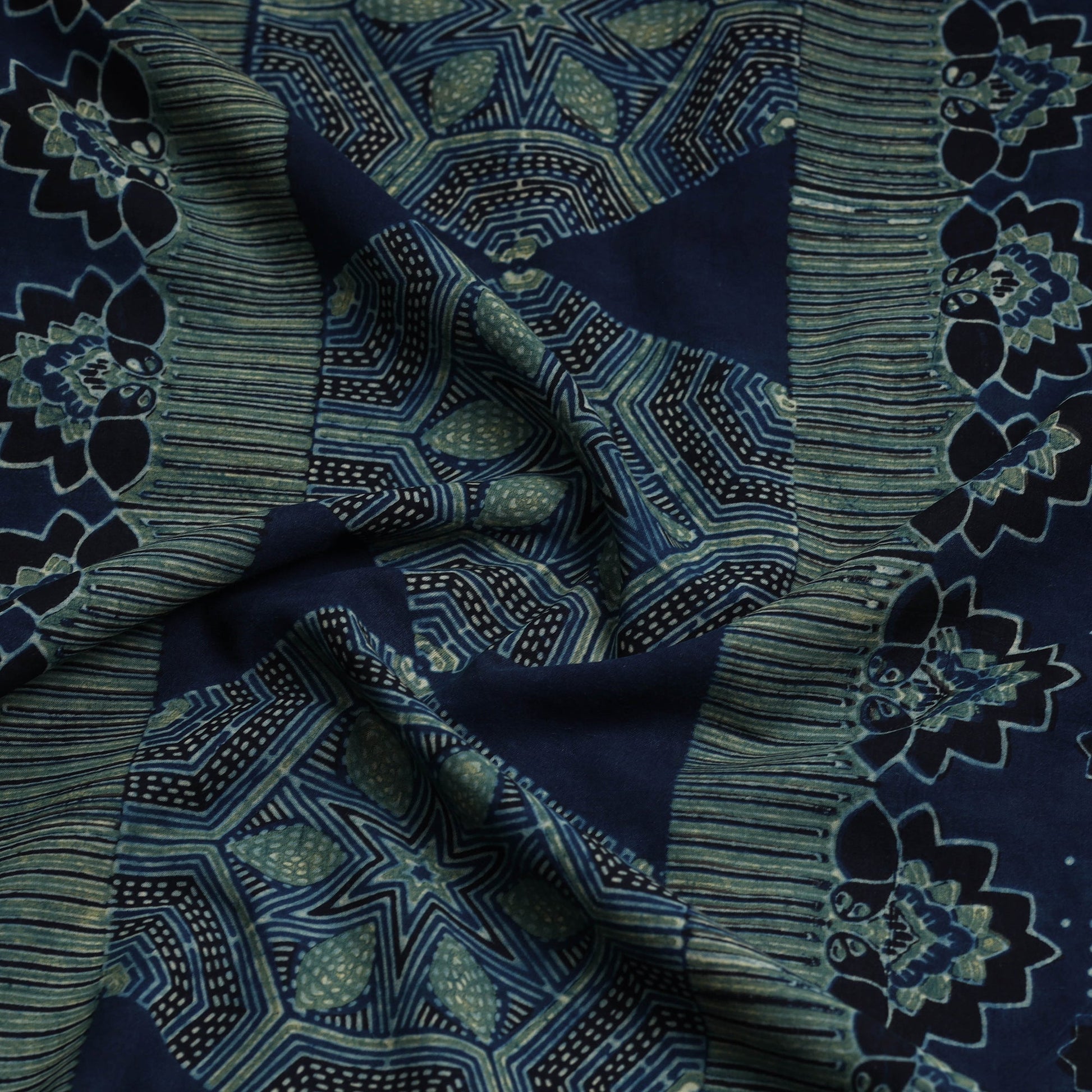 Blue - Ajrakh Block Printed Cotton Kurta Material - 3 meter