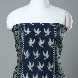 Blue - Ajrakh Block Printed Cotton Kurta Material - 3 meter