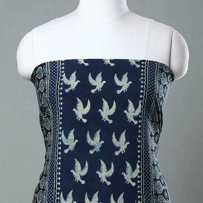 Blue - Ajrakh Block Printed Cotton Kurta Material - 3 meter