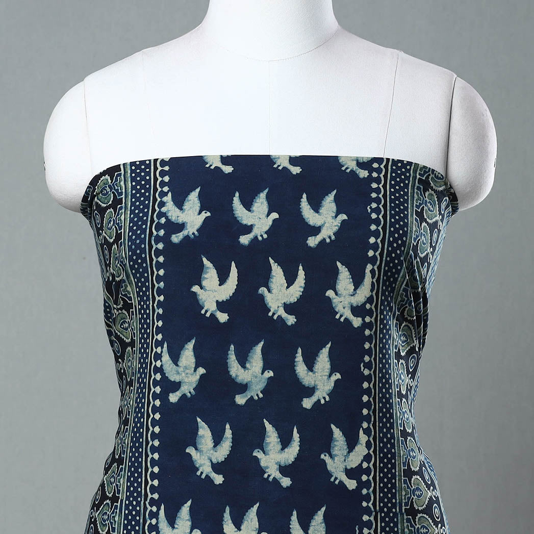 Blue - Ajrakh Block Printed Cotton Kurta Material - 3 meter