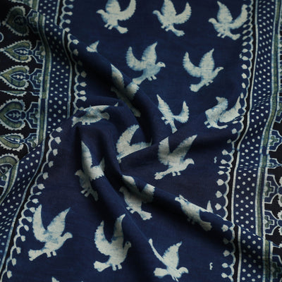 Blue - Ajrakh Block Printed Cotton Kurta Material - 3 meter
