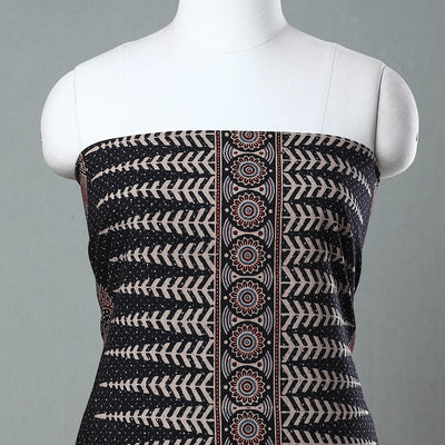 Black - Ajrakh Block Printed Cotton Kurta Material - 3 meter