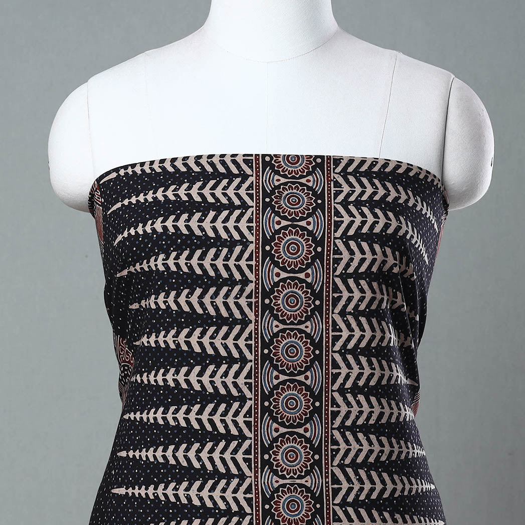 Black - Ajrakh Block Printed Cotton Kurta Material - 3 meter