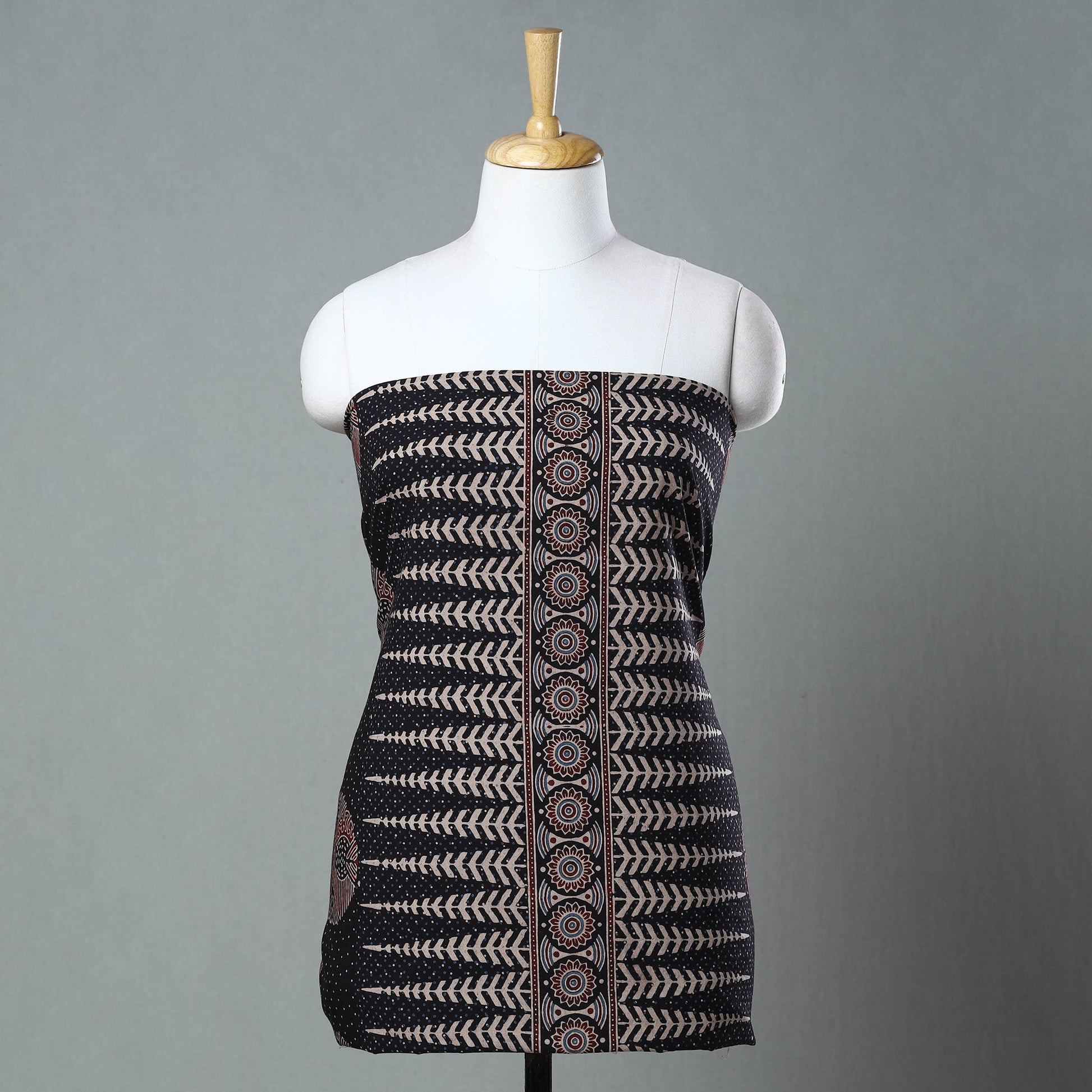 Black - Ajrakh Block Printed Cotton Kurta Material - 3 meter
