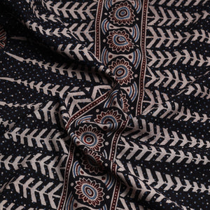 Black - Ajrakh Block Printed Cotton Kurta Material - 3 meter