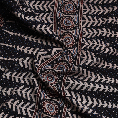 Black - Ajrakh Block Printed Cotton Kurta Material - 3 meter