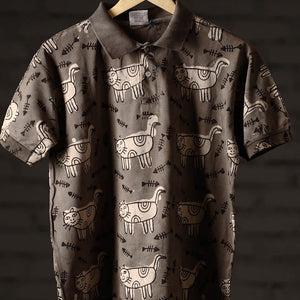 Brown - Bindaas Block Art Printed Cotton Unisex Polo Collar T-shirt 69