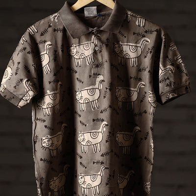 Brown - Bindaas Block Art Printed Cotton Unisex Polo Collar T-shirt 69