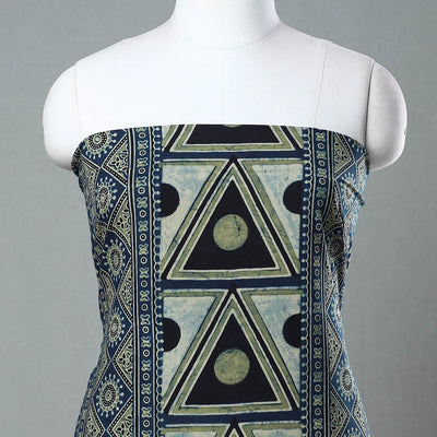 Blue - Ajrakh Block Printed Cotton Kurta Material - 3 meter