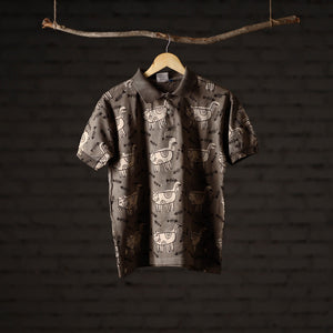 Brown - Bindaas Block Art Printed Cotton Unisex Polo Collar T-shirt 69