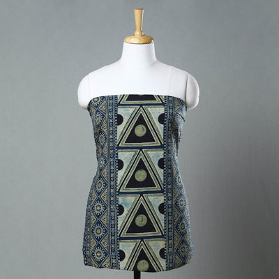 Blue - Ajrakh Block Printed Cotton Kurta Material - 3 meter