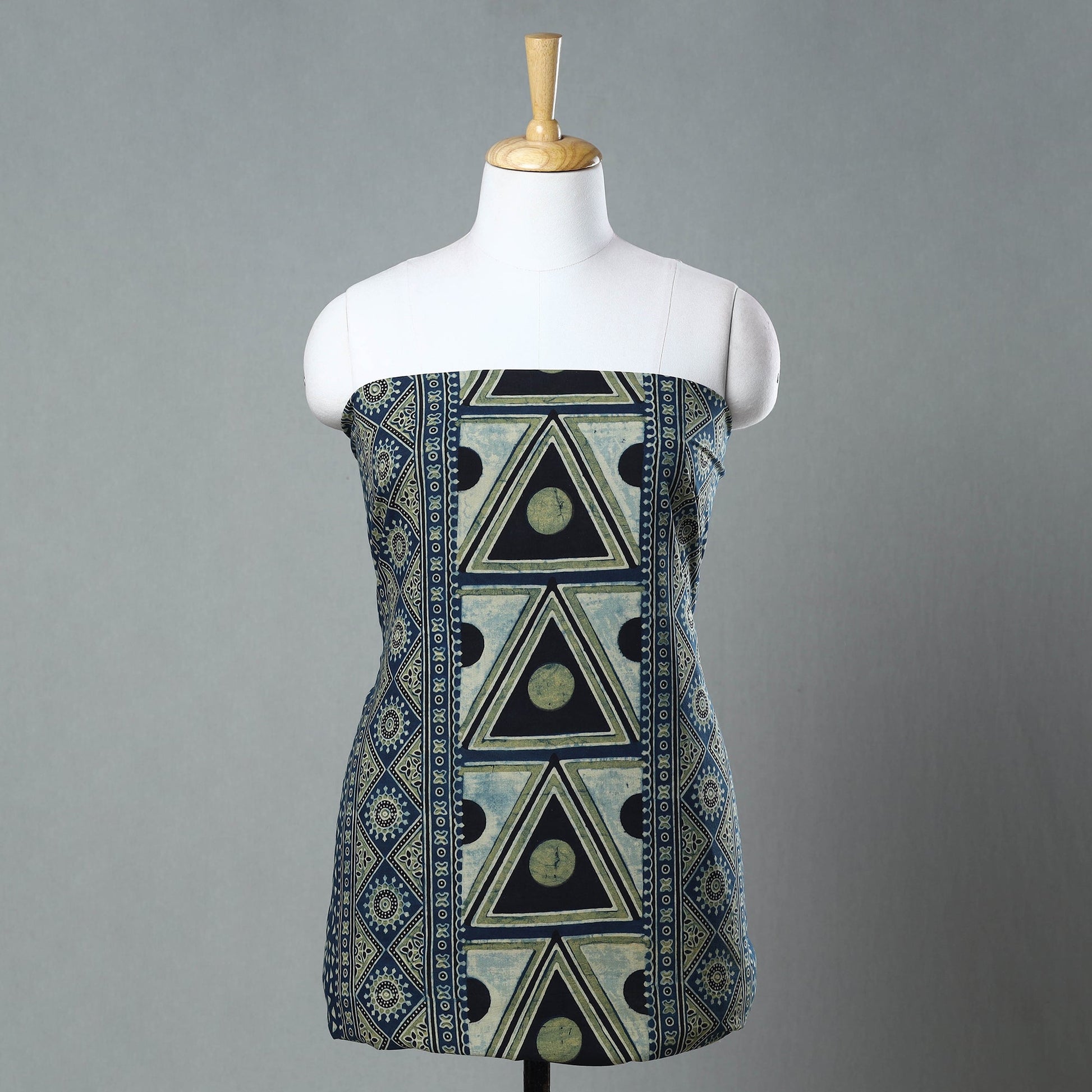 Blue - Ajrakh Block Printed Cotton Kurta Material - 3 meter