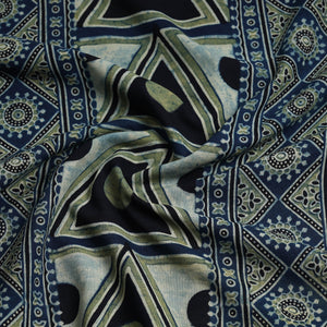 Blue - Ajrakh Block Printed Cotton Kurta Material - 3 meter