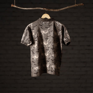 Brown - Bindaas Block Art Printed Cotton Unisex Polo Collar T-shirt 69