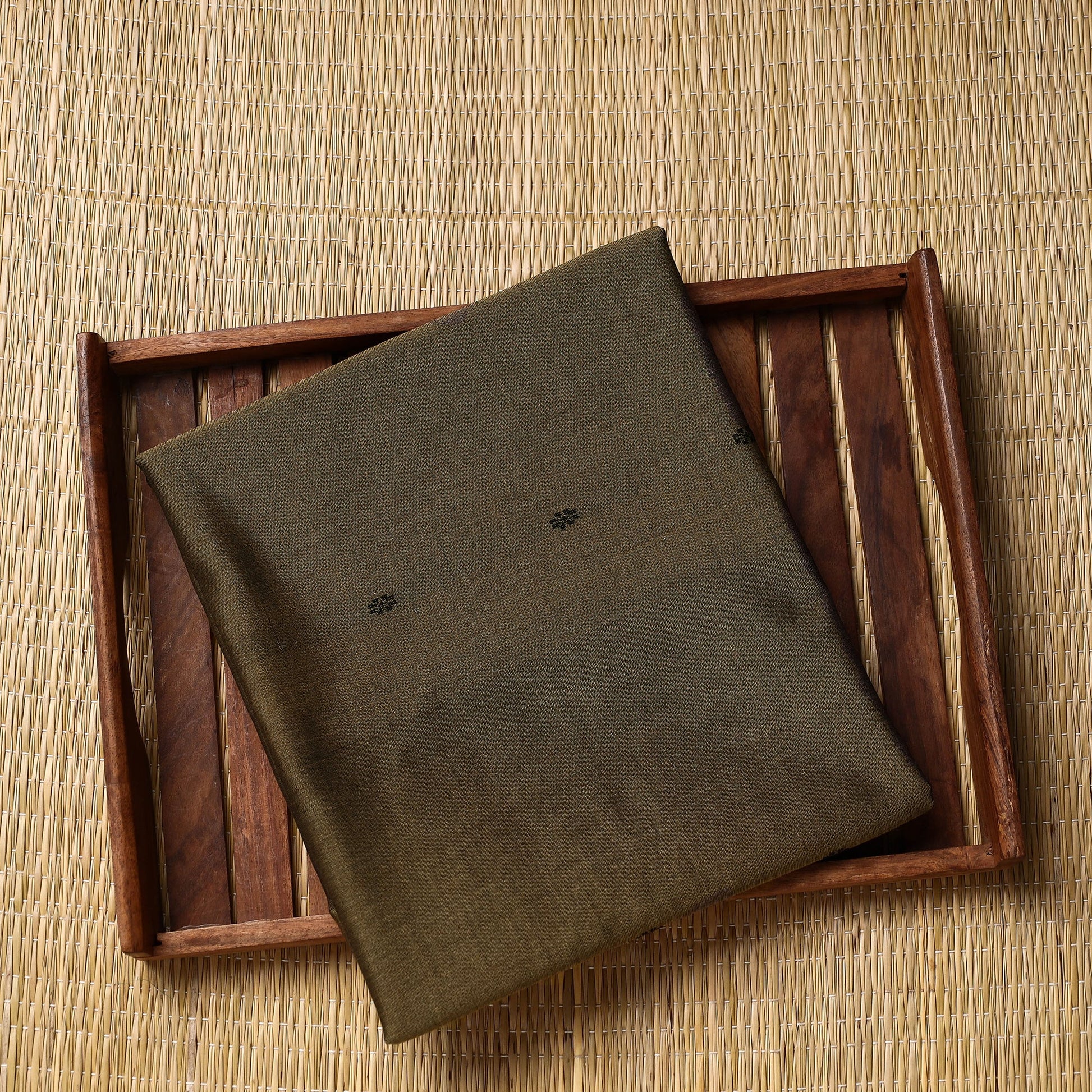 Brown - Pure Handloom Thread Buti Cotton Unisex Kurta Material - 3 Meter