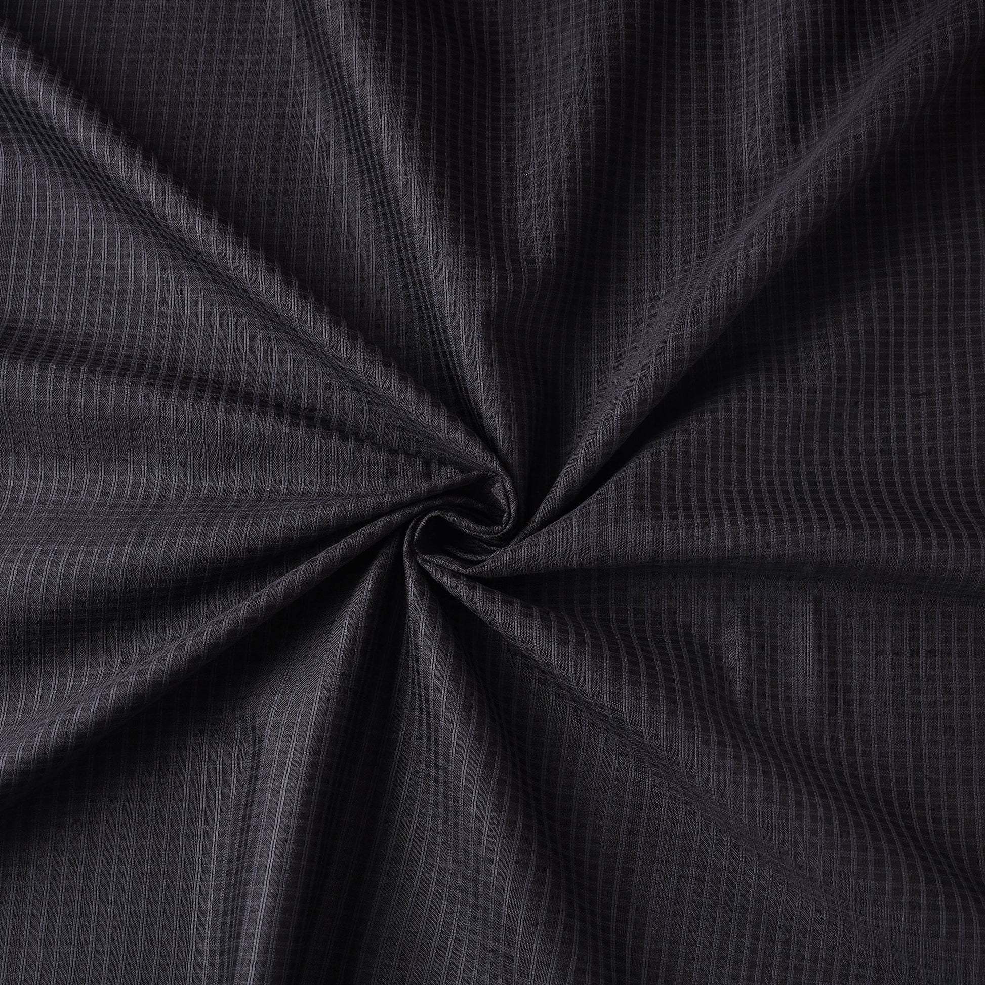 Black - Vidarbha Tussar Silk Checks Handloom Fabric