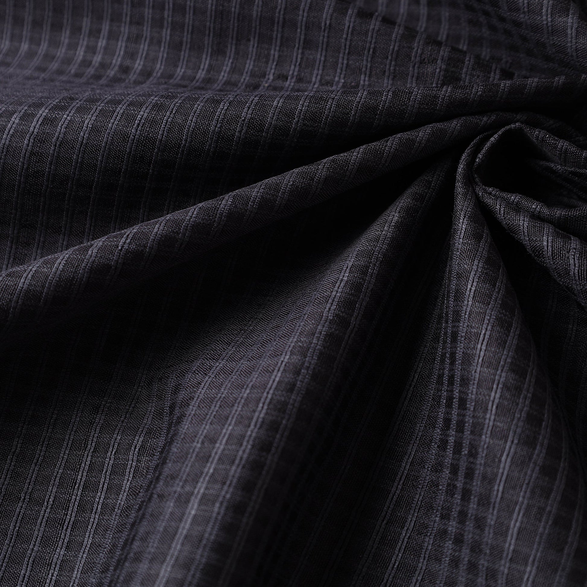 Black - Vidarbha Tussar Silk Checks Handloom Fabric