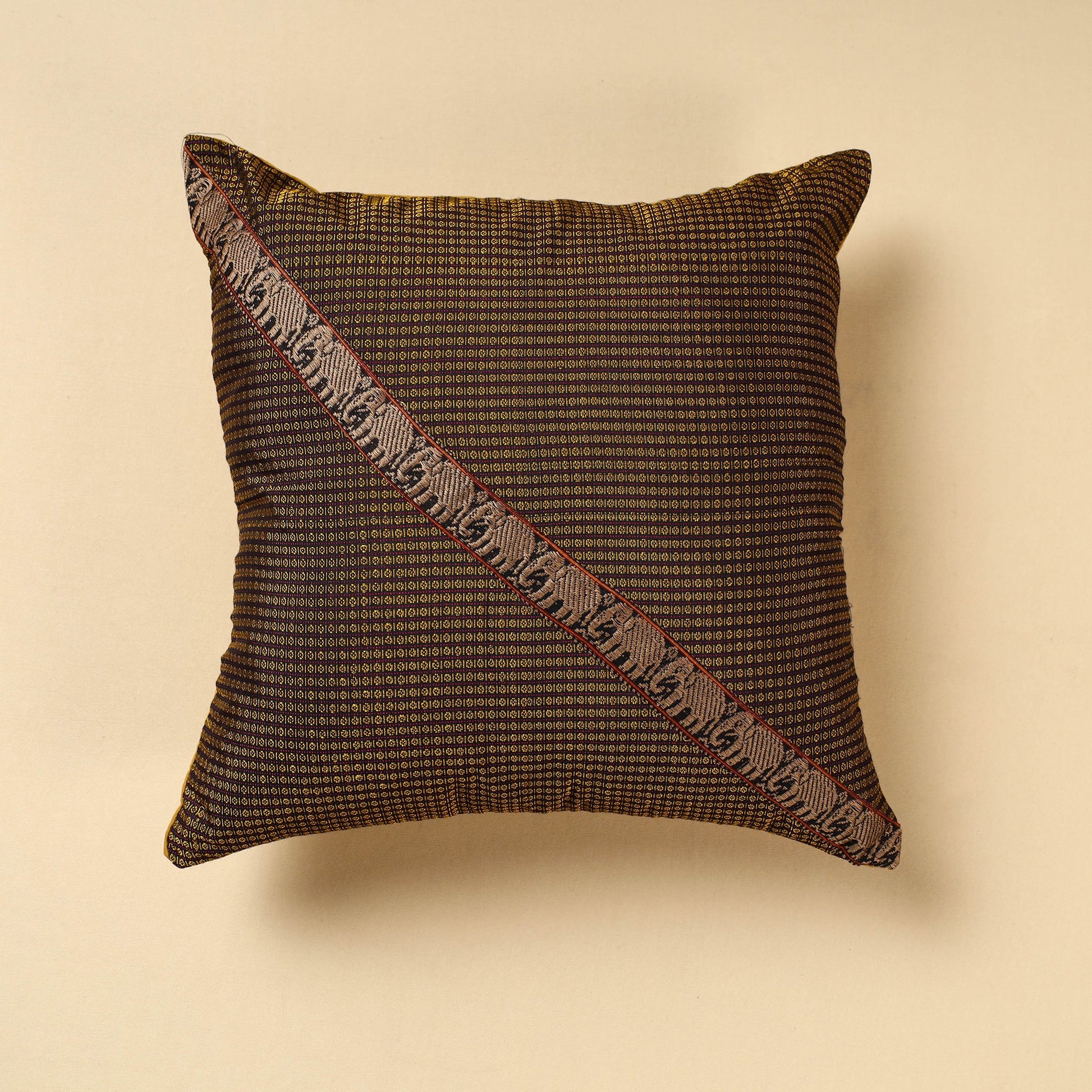 Brown - Khun Weave Cotton Cushion Cover (16 x 16 in)